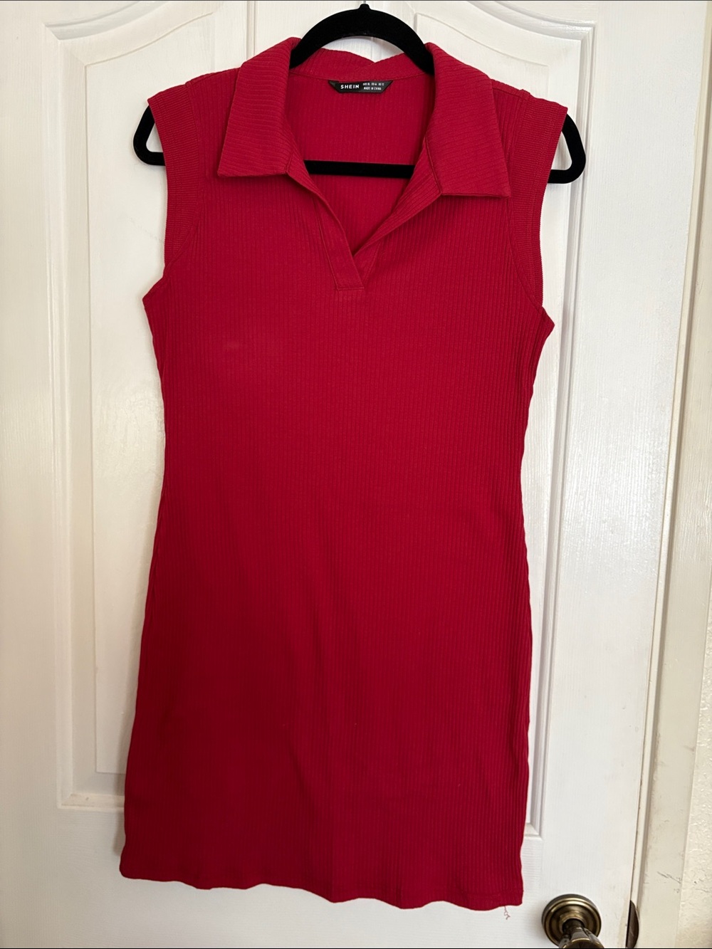 SHEIN Red Sleeveless Ribbed Polo Tank Dress